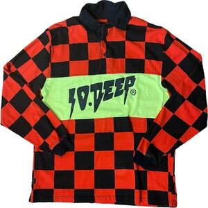 10.Deep Men's Long Sleeve rugby shirt - Manchester Checker - Orange / Black